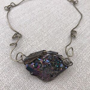 Irregular Rainbow Druzy Pendant Necklace - Multi-Color